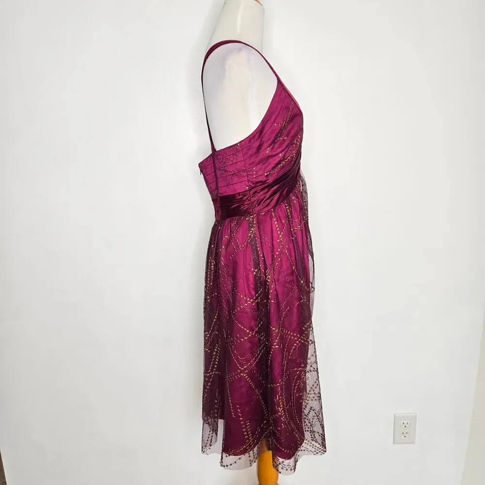Vintage Y2K Babydoll Party Dress Embroidered Tulle Glam Prom Women Magenta 6 - Picture 2 of 15